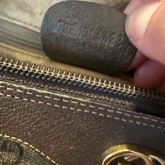 Gucci Brown Leather Satchel with Monogram Canvas - Picture 13 of 16